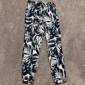 Olivaceous Woman’s Leaf Pattern Pants - Navy and Green